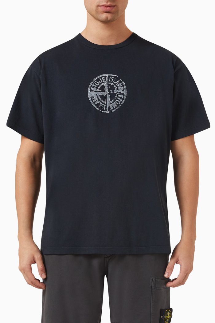 

Stamp Three Print T-shirt in Cotton Jersey, Blue