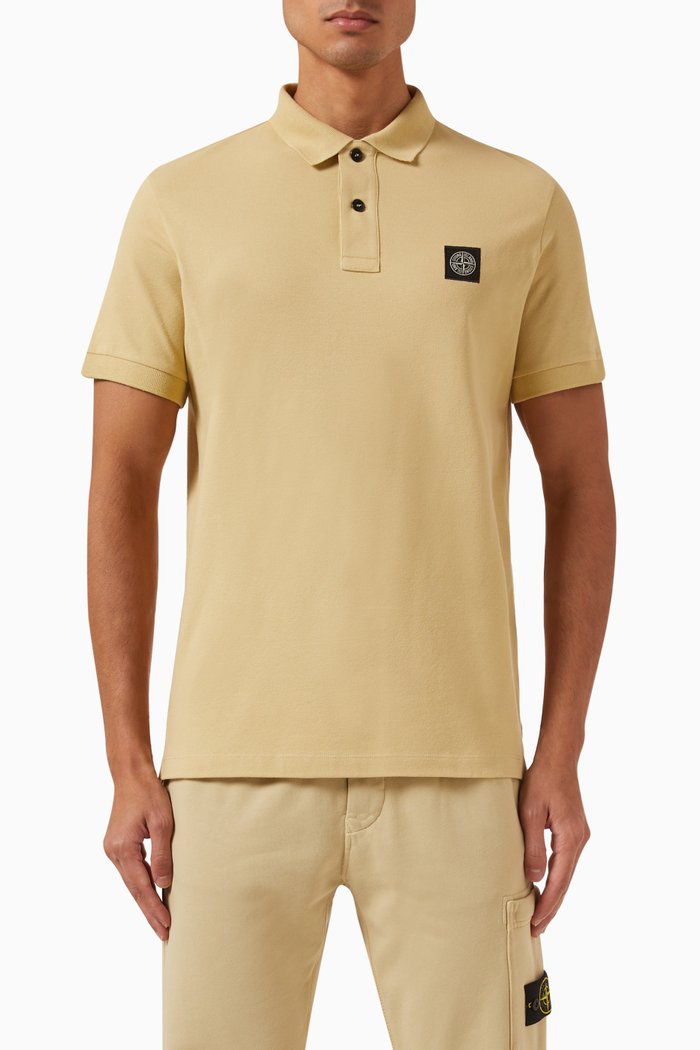 

Logo-patch Polo Shirt in Stretch Cotton-piqué, Neutral