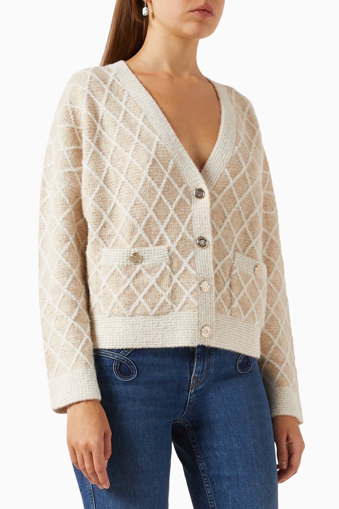

Moovida Checked Cardigan in Mohair Wool-blend Knit, Brown