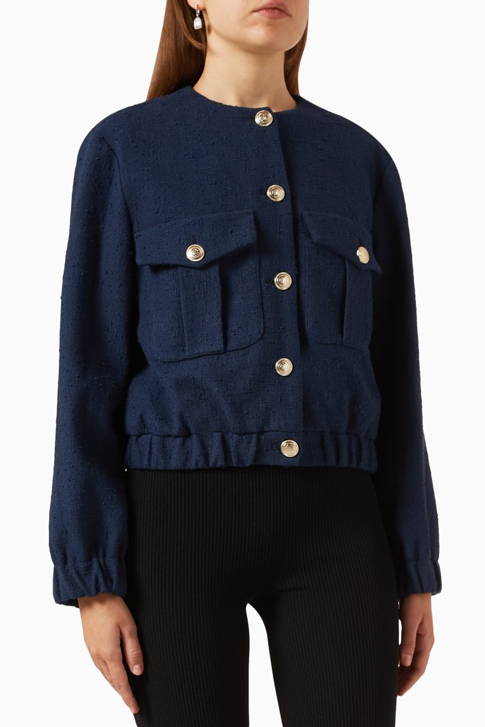 

Bimarine Short Bomber Jacket in Cotton-blend, Blue