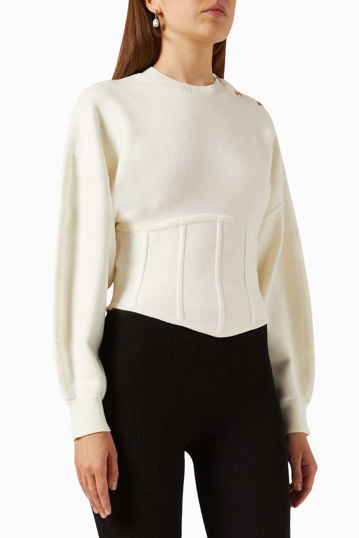 

Morset Corset Top in Wool-blend Knit, Neutral