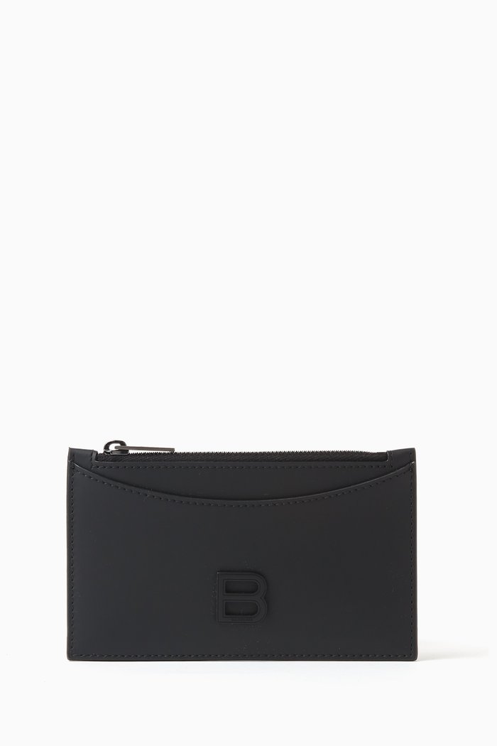 Hourglass Long Coin & Card Holder in Calfskin, Black