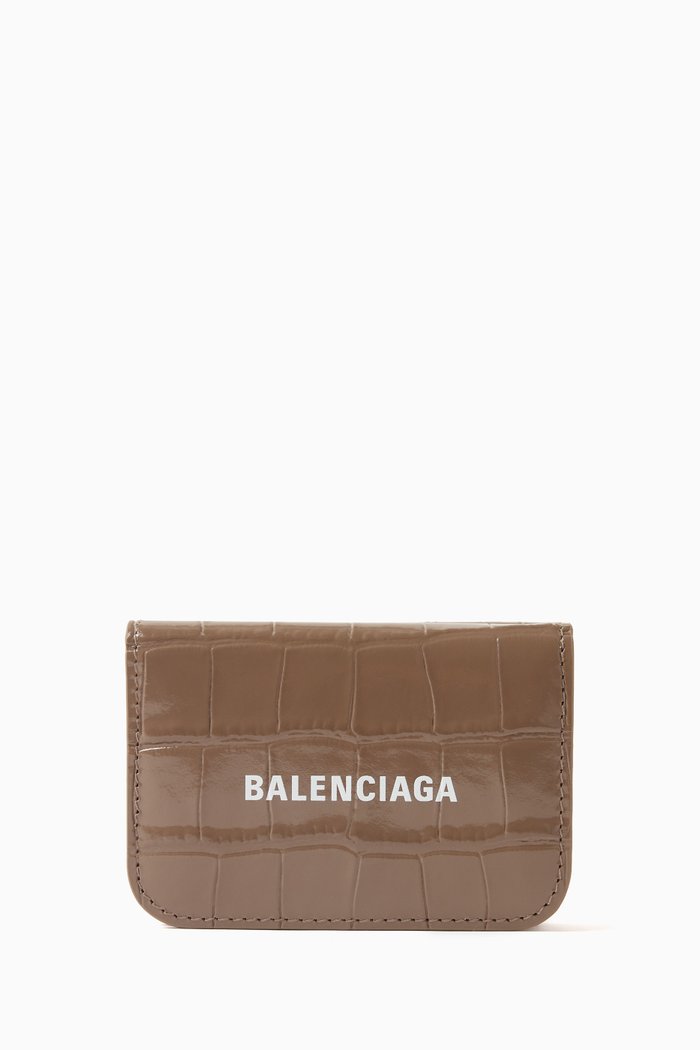 

Mini Cash Wallet in Shiny Croc-embossed Leather, Grey