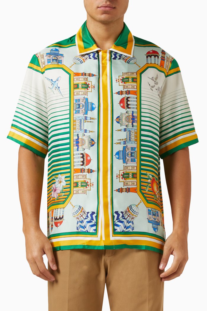 Cityscape Rainbow Monogram Shirt in Silk-satin, Multicolour