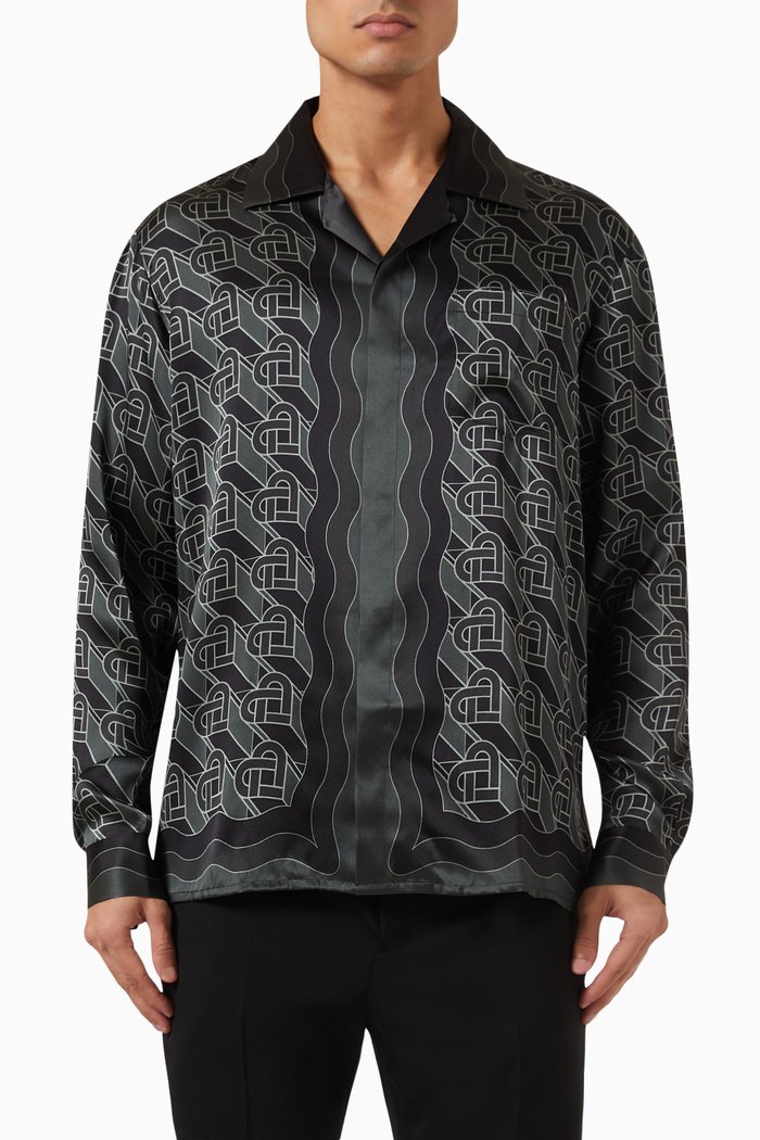 Cuban Collar Shirt in Silk-twill, Black