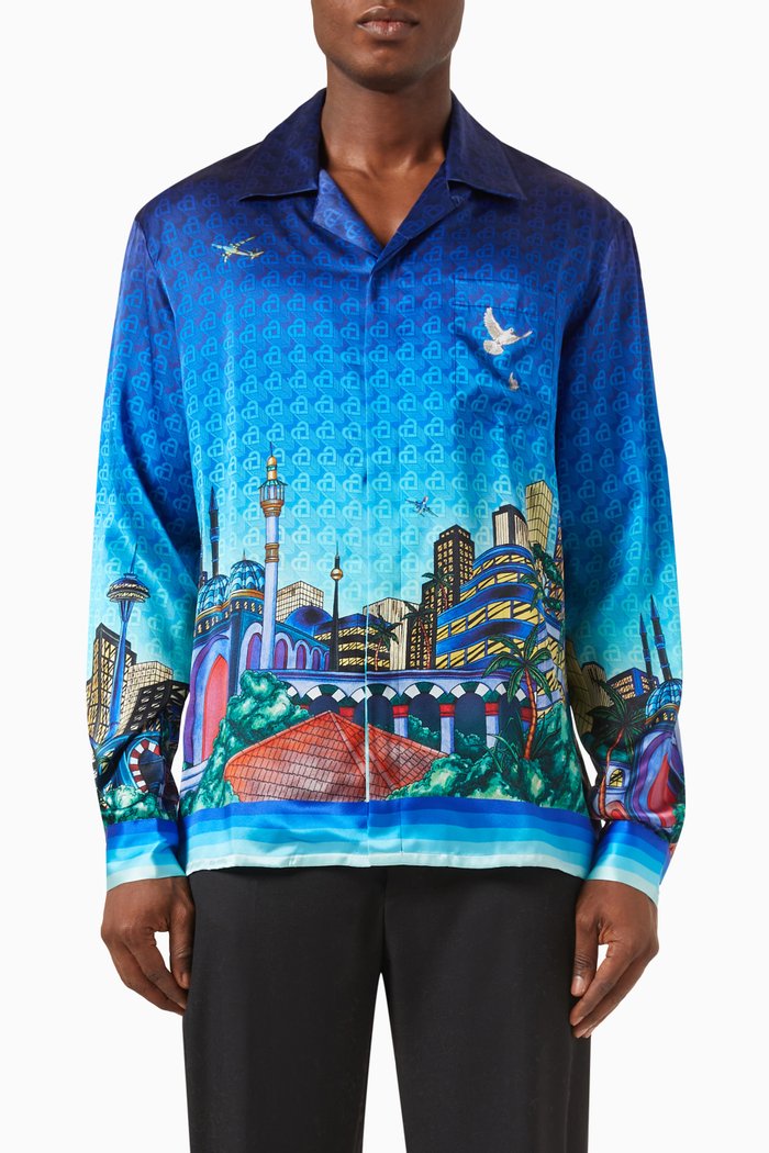 

Cuban Collar Shirt in Silk-twill, Multicolour