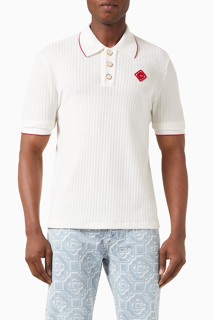 

Logo Polo Shirt in Cotton Bouclé Knit, Neutral