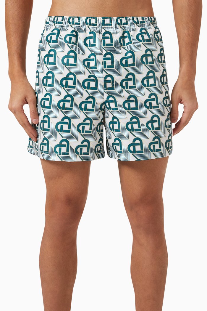 

Heart Monogram Swim Trunks in Technical Synthetic, Green