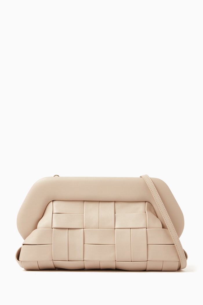 

Bios Clutch Bag in Weaved Vegan Fabric, Gold