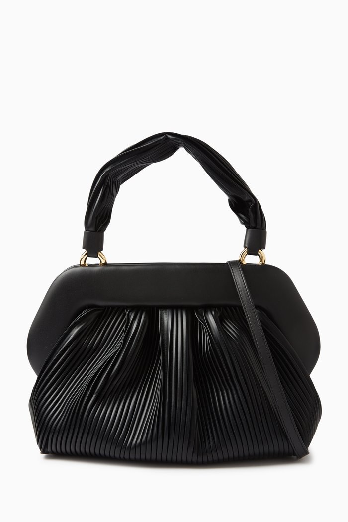 

Medium Bios Top-handle Clutch Bag in Plisse Vegan Fabric, Black
