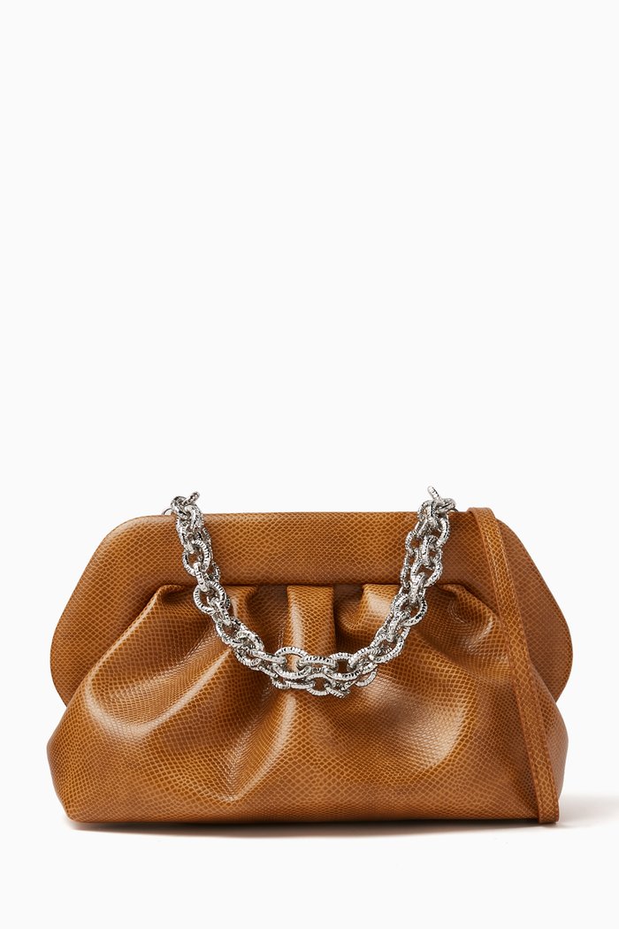 

Bios Clutch Bag in Snake-embossed Apple Fabric, Brown