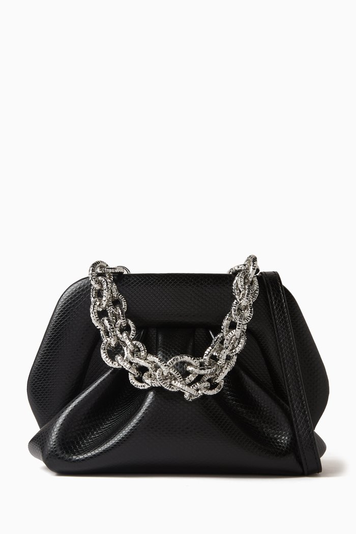 

Mini Gea Clutch Bag in Snake-embossed Apple Fabric, Black