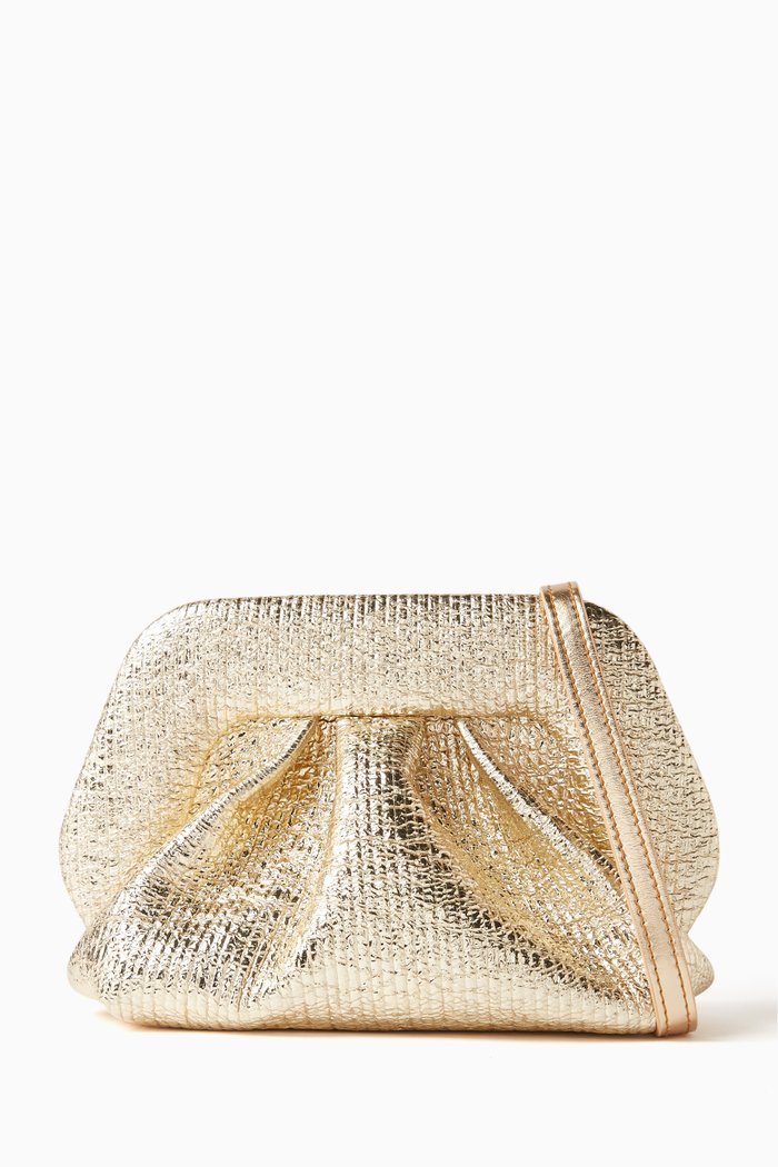 

Mini Gea Clutch Bag in Laminated Vegan Fabric, Gold