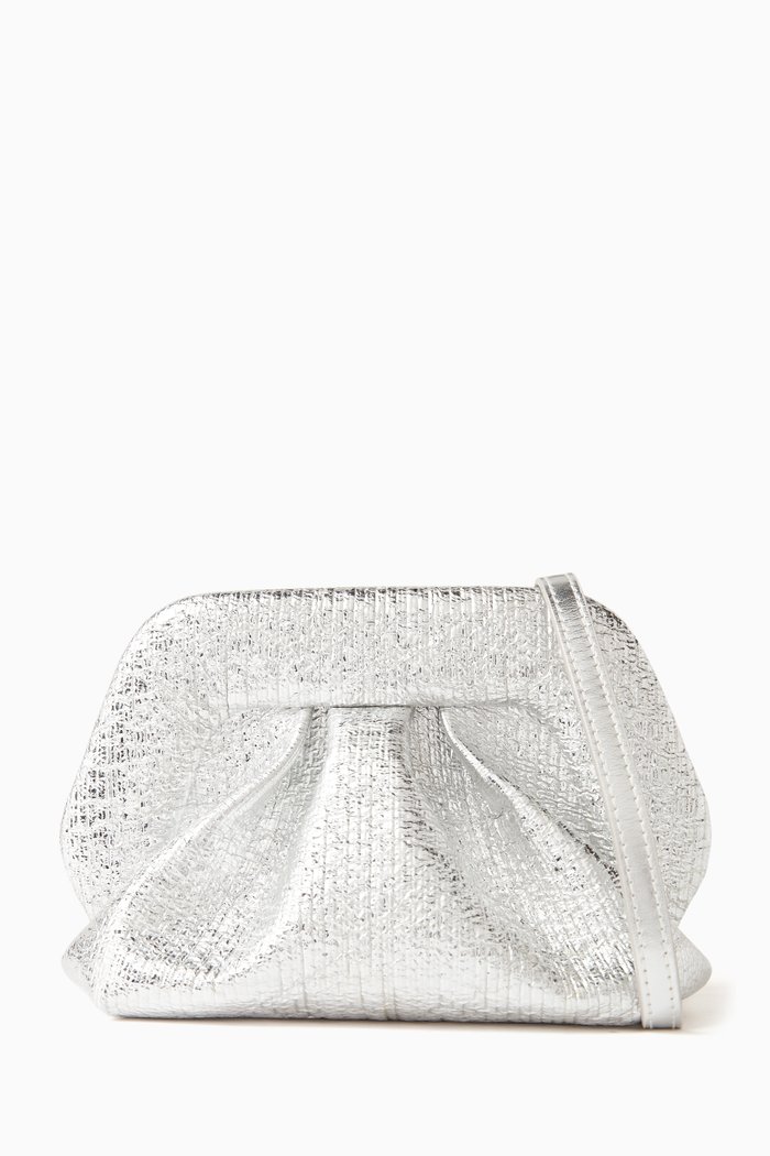 

Gea Clutch Bag in Laminated Vegan Fabric, Silver