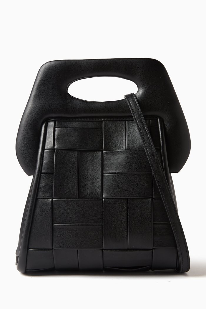 

Clori Hand Bag in Weaved Vegan Fabric, Black