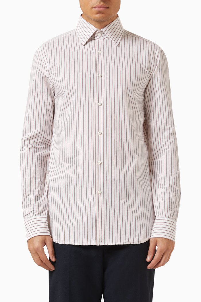 

Long Sleeved Stripe Shirt in Cotton, Red