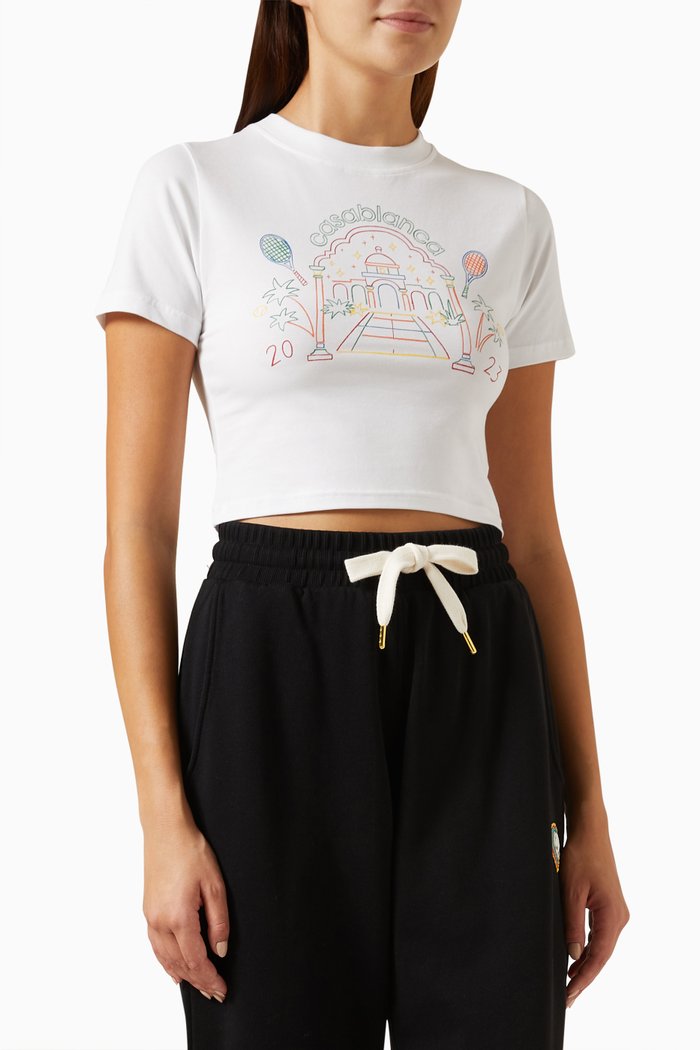 

Rainbow Crayon Temple Crop T-shirt in Organic-cotton, White