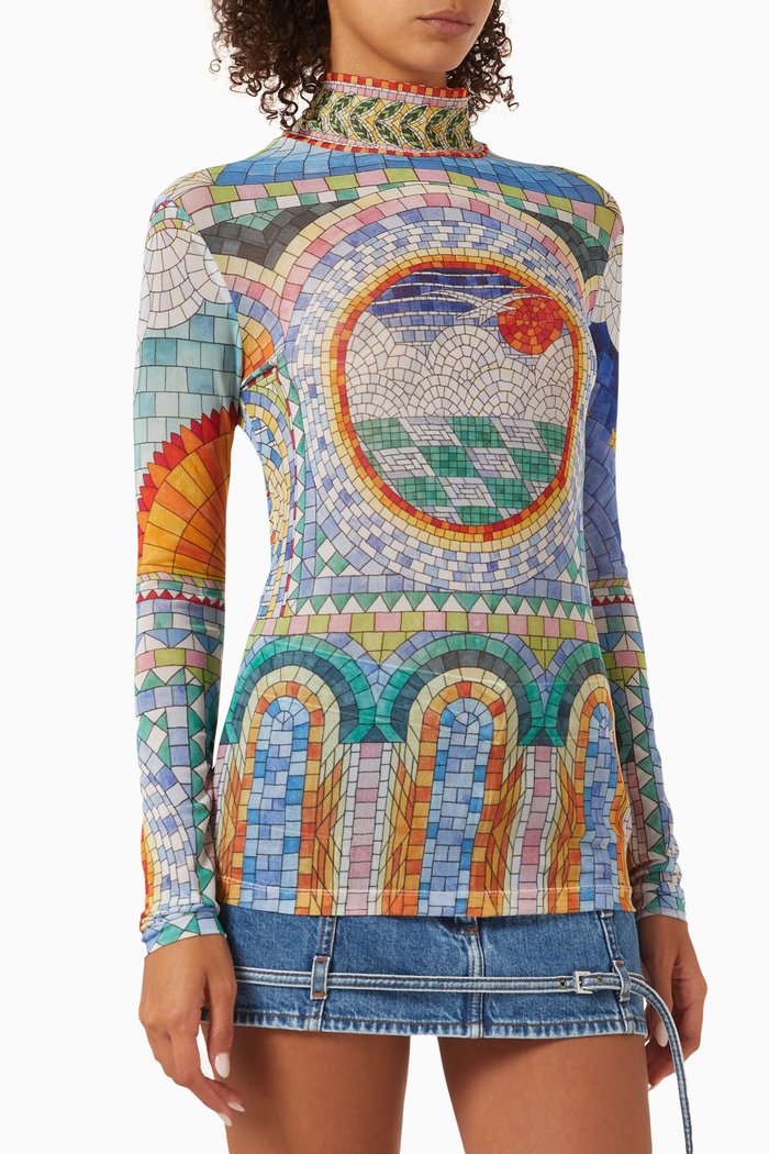 

Mosaic de Damas Printed Top in Mesh, Multicolour