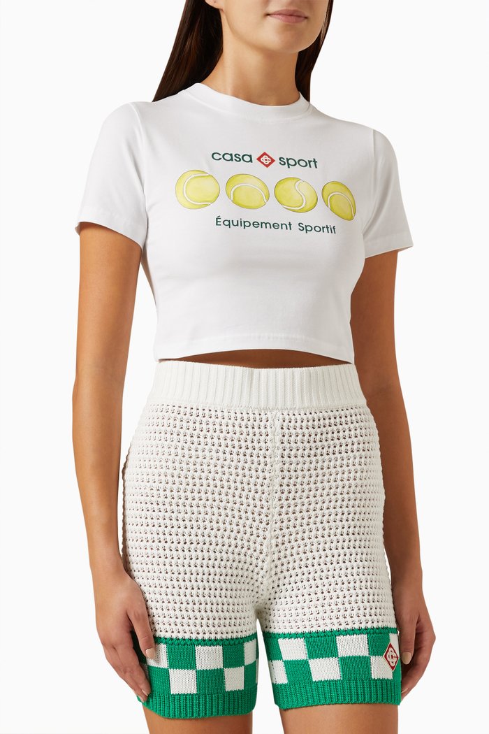 

Casa Sport Tennis Balls Crop T-shirt in Organic-cotton, White