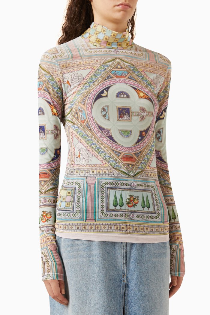 

Le Labirynthe Printed Top in Mesh, Multicolour