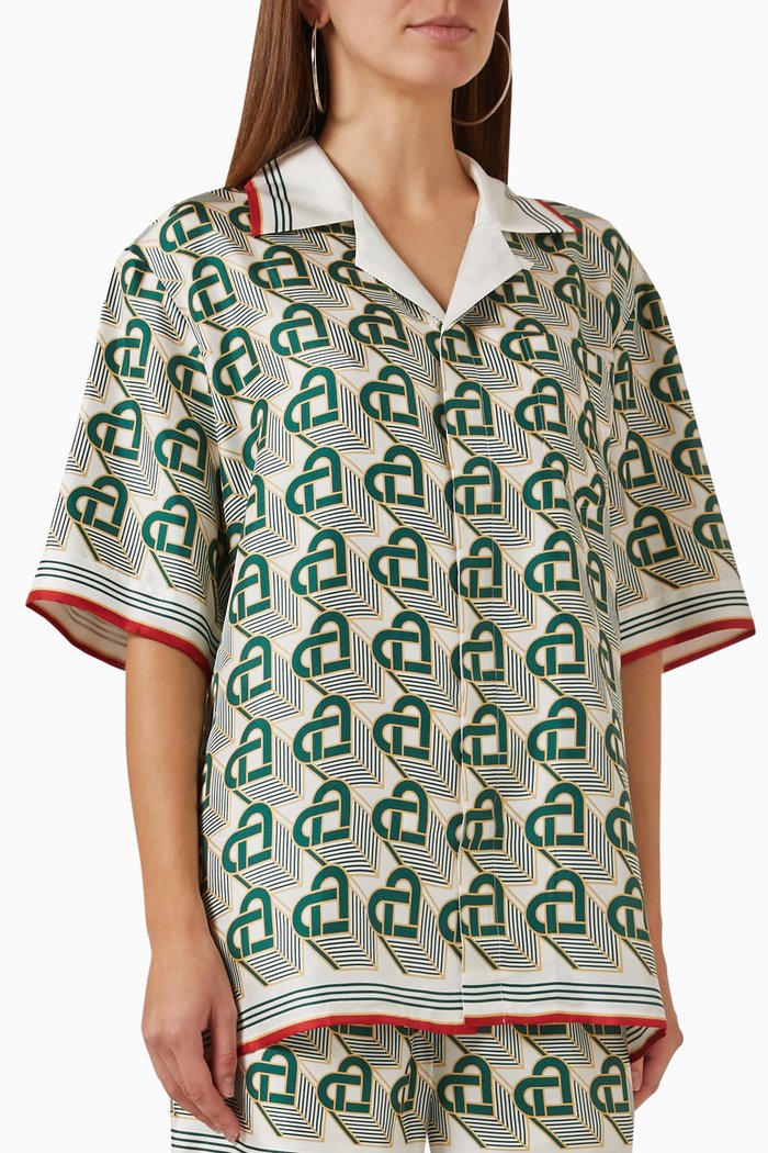 

Cuban-collar Printed Shirt in Silk-twill, Multicolour