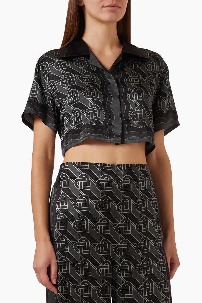

Morning City View Crop Shirt in Silk-satin, Black