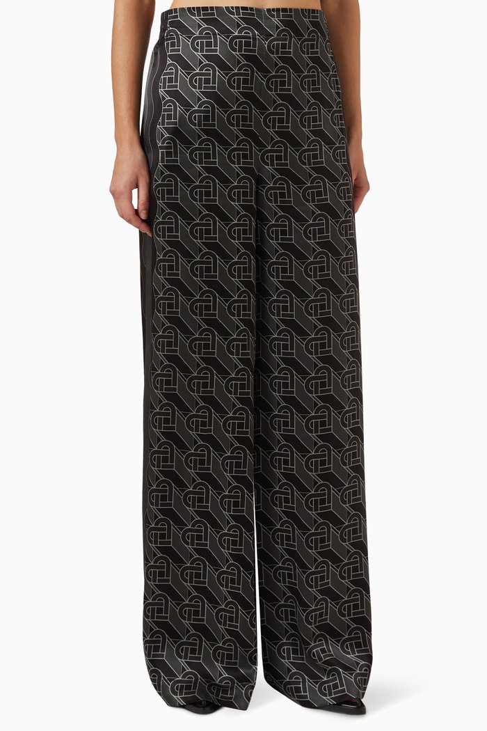 

Printed Wide-leg Pants in Silk, Black