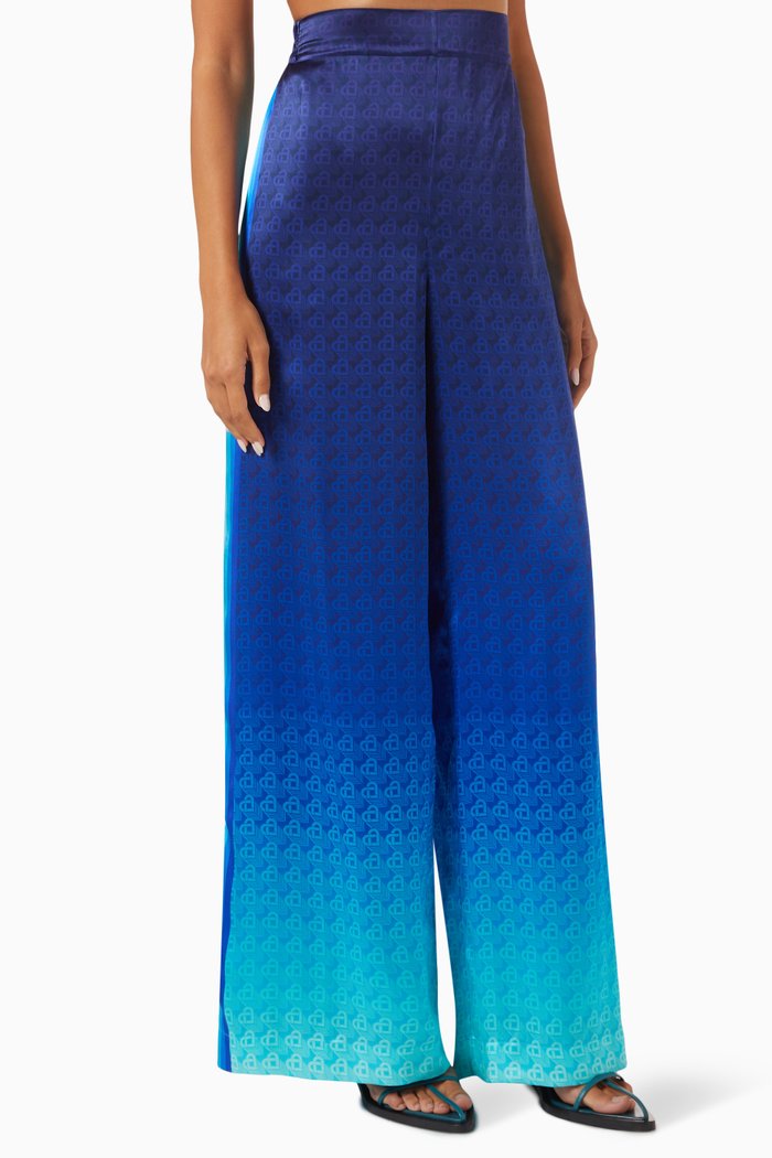 

Monogram Print Pants in Silk, Blue