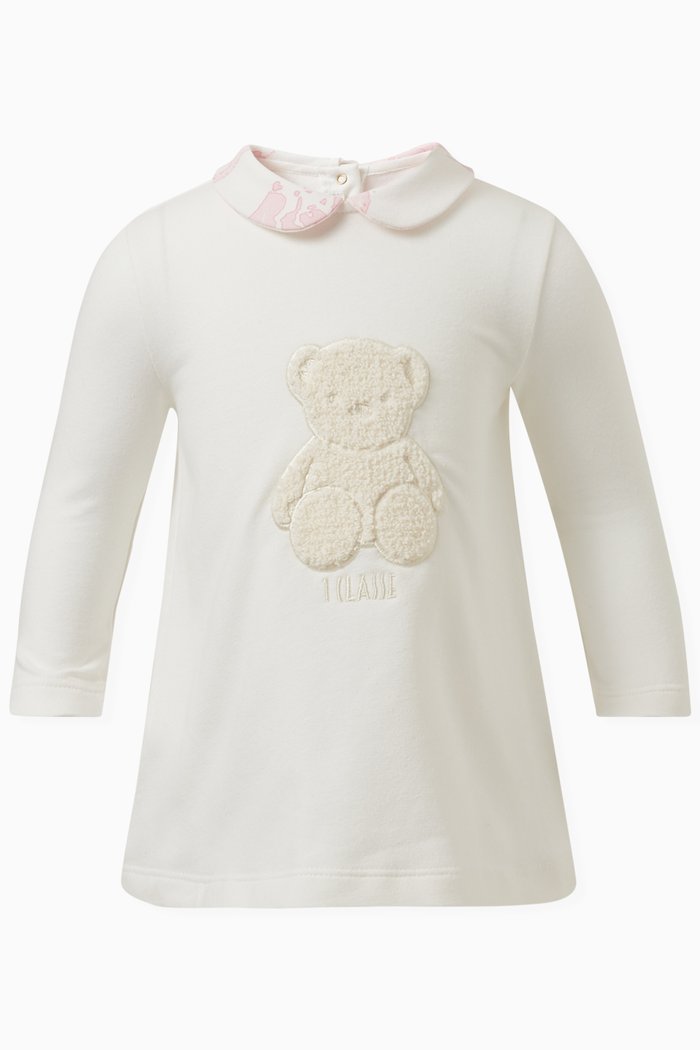 

Teddy-embroidered Dress in Cotton, Pink