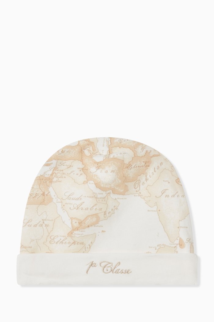 

Geo Map Print Beanie Hat in Cotton, Neutral