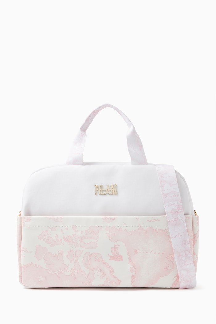 

Geo Map Print Baby Diaper Bag in Polyester, Pink