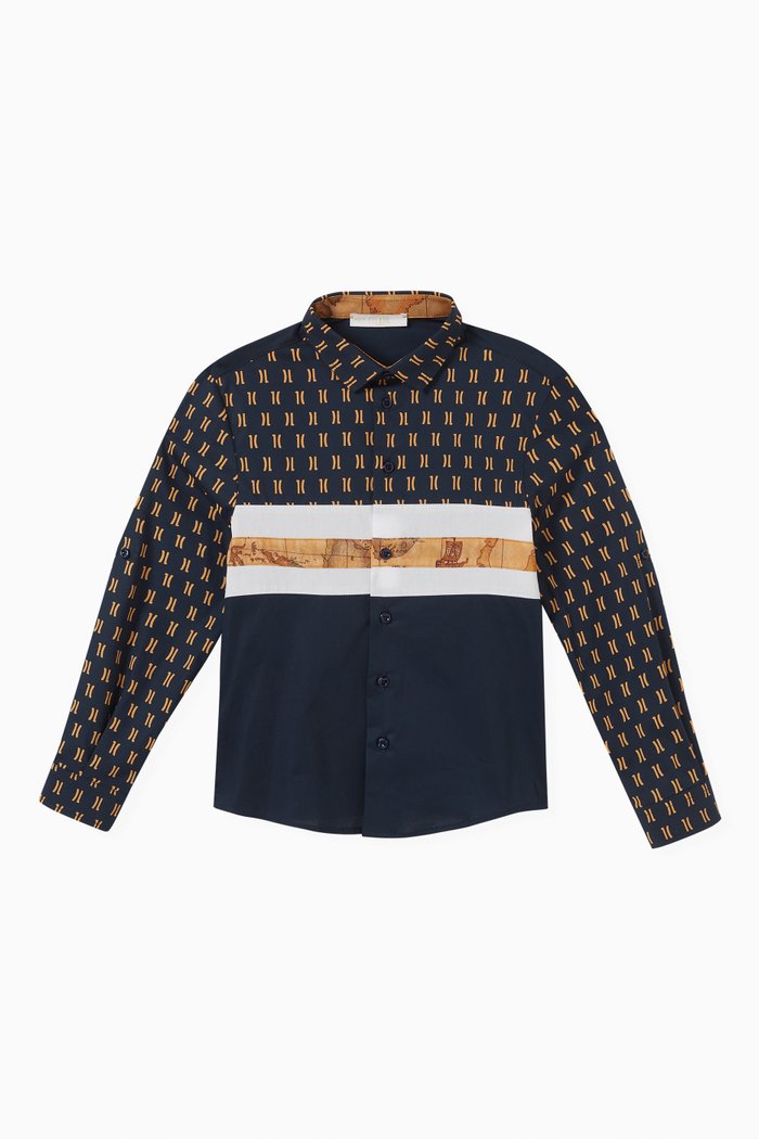 

Map-print Shirt in Cotton, Blue