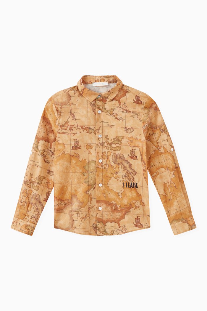 

Map-print Shirt in Cotton, Orange