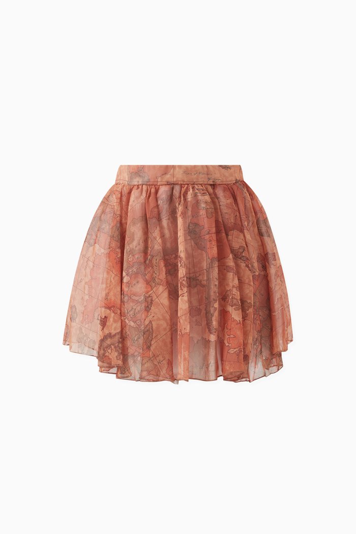 

Geo Map-print Gathered Skirt, Brown
