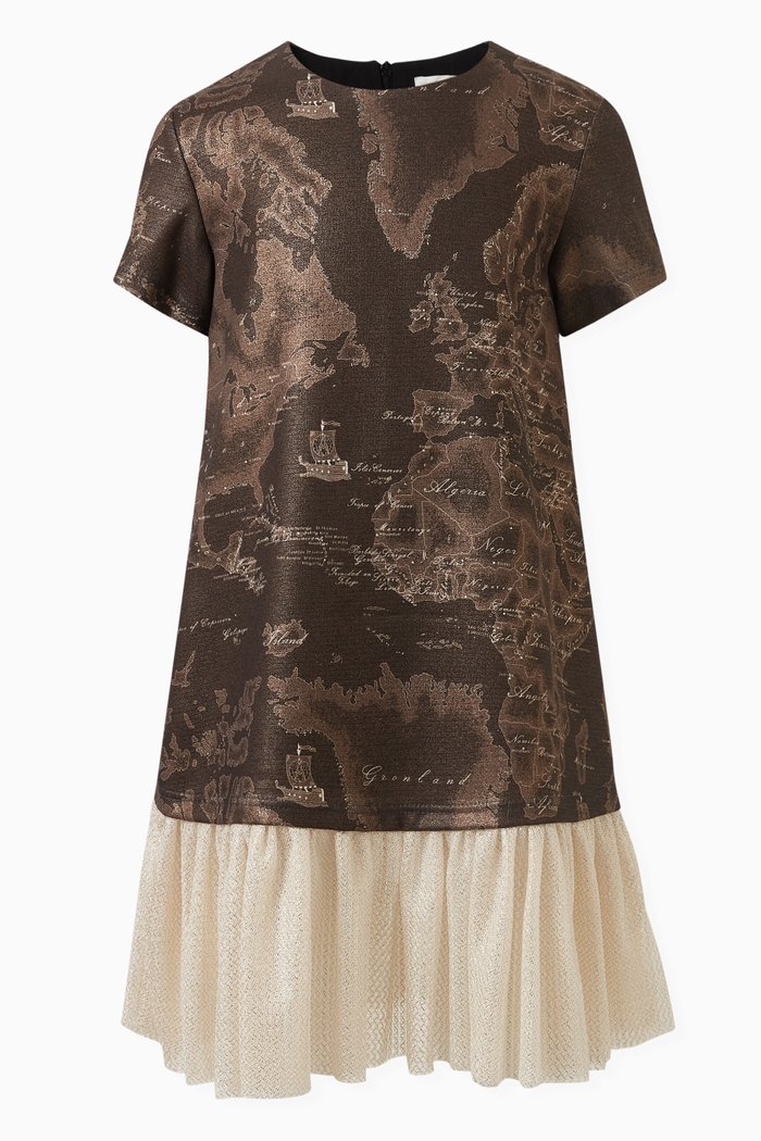 

Geo Map-print Dress, Neutral