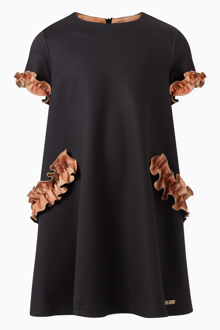

Ruffle-trims Dress in Cotton, Black