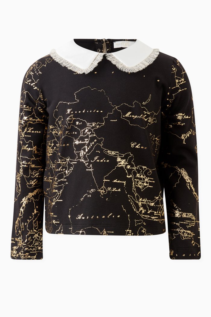 

Geo Map-print T-shirt in Cotton, Black