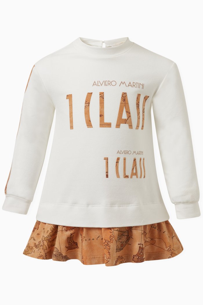 

Geo Map-print Dress in Cotton, Neutral