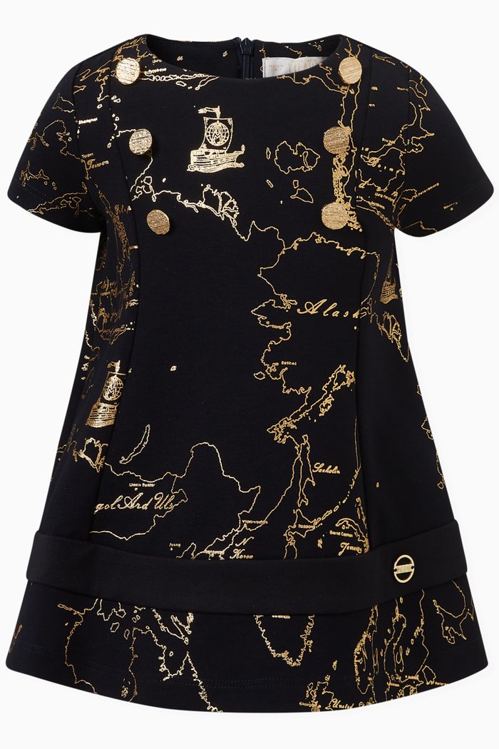

Geo Map-print Dress in Cotton, Blue