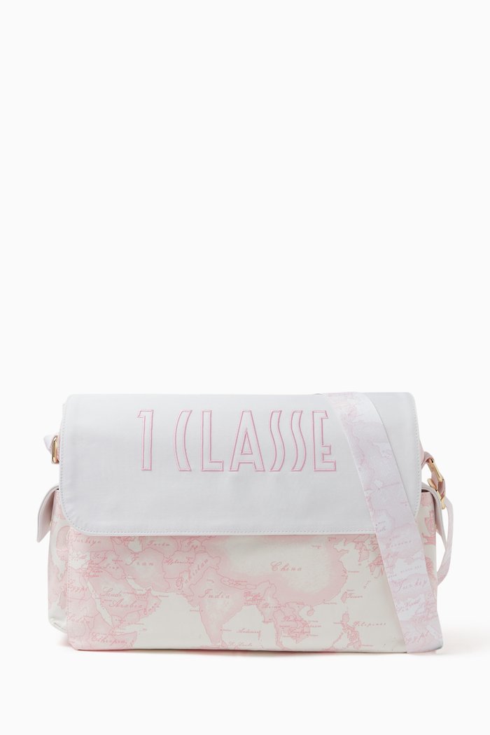 

Geo Map Print Diaper Bag in Polyester, Pink