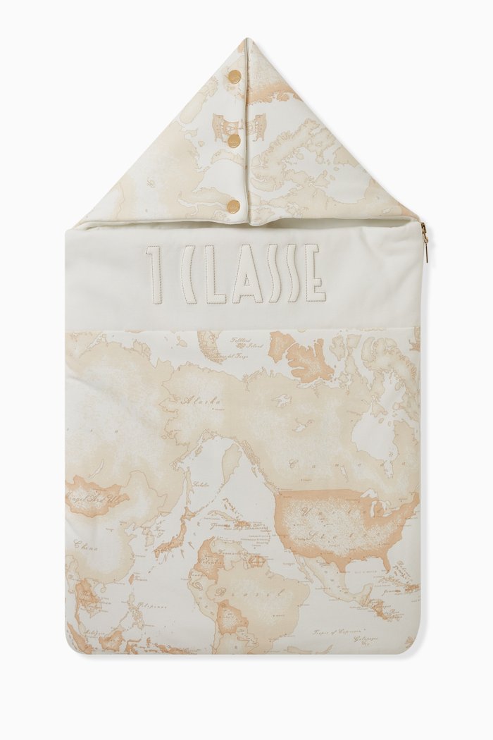 Geo Map Print Baby Sleeping Bag in Cotton, Neutral