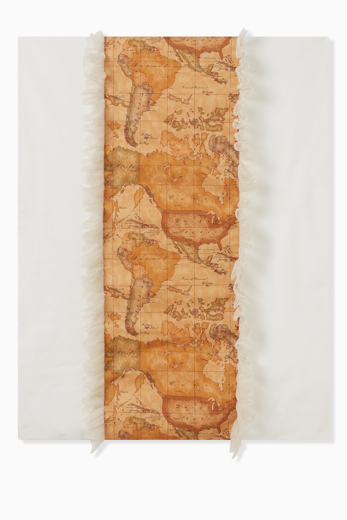 

Geo Map Print Panel Blanket in Cotton, Neutral