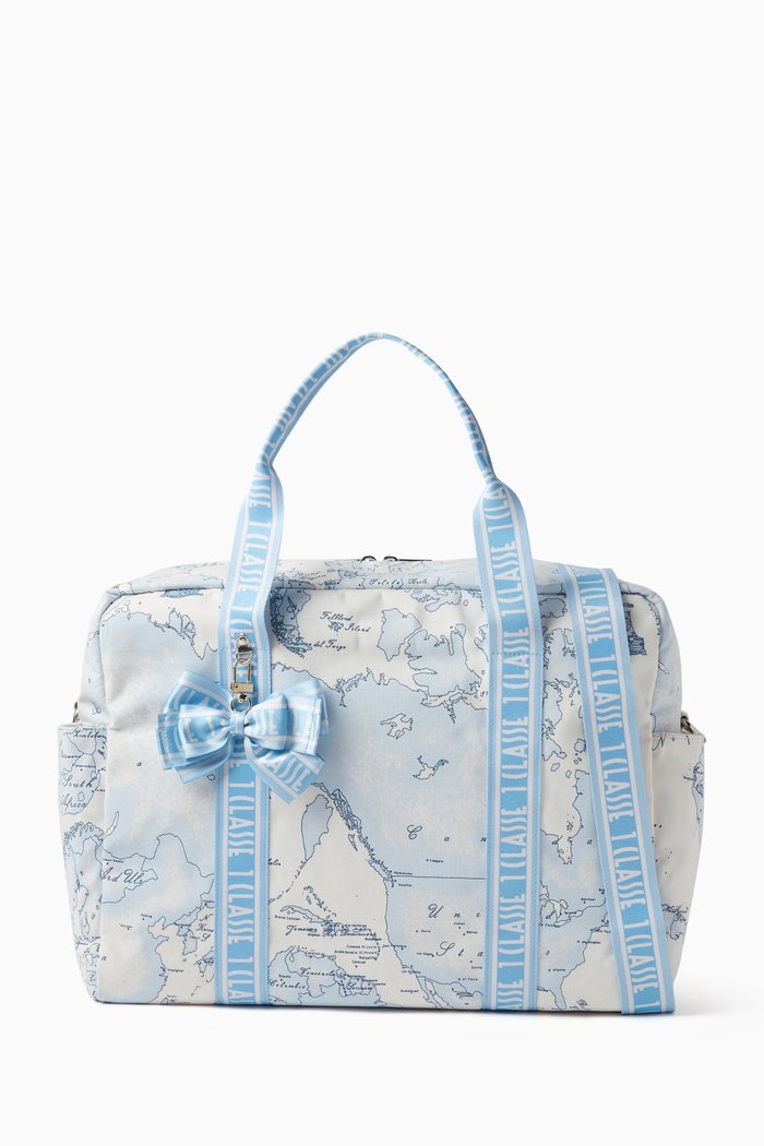 

Geo Map Print Diaper Bag in Polyester, Blue