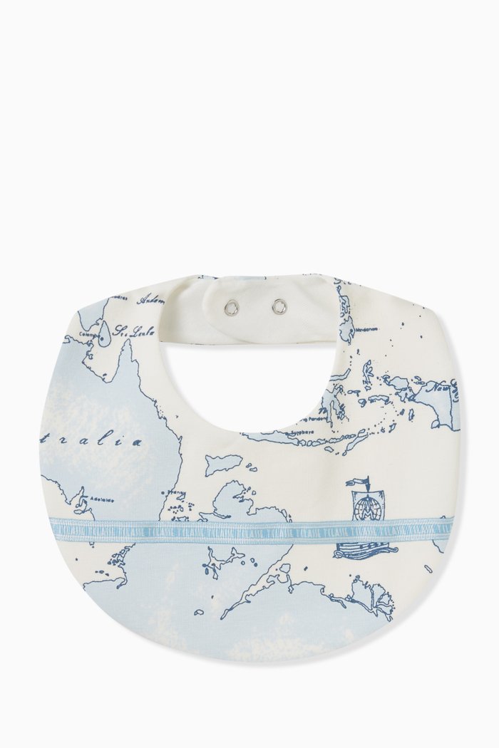 

Geo Map Print Bib in Cotton, Blue