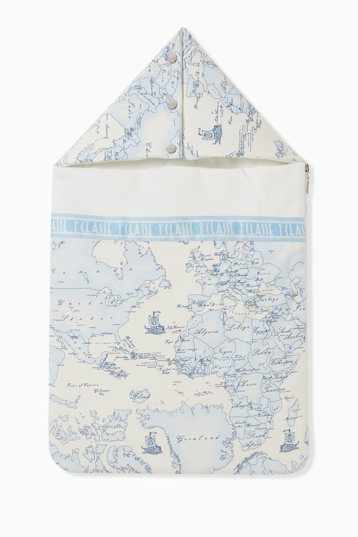 Geo Map Print Sleeping Bag in Cotton, Blue
