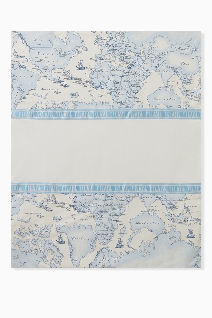 

Geo Map Print Blanket in Cotton, Blue