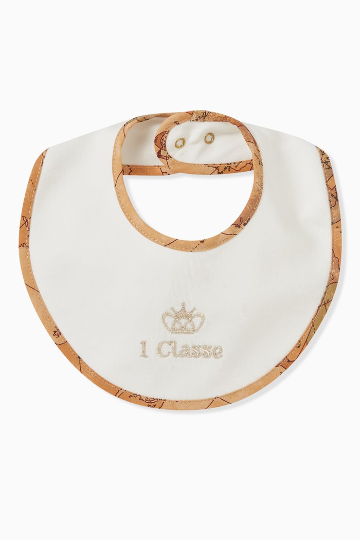Geo Map Print Bib in Cotton, Neutral