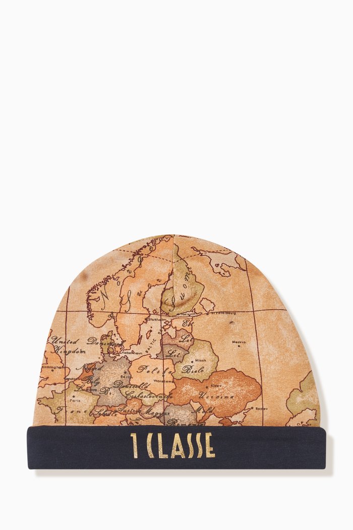 

Geo Map Print Beanie Hat in Cotton, Blue