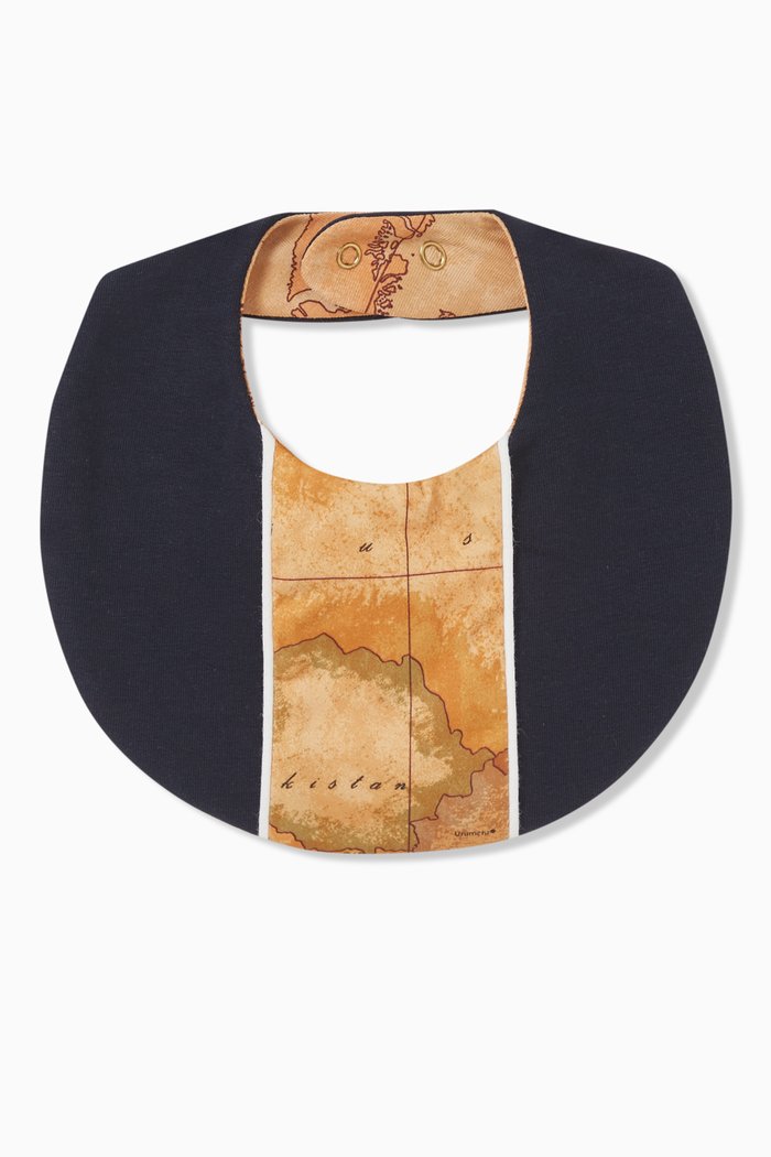 

Geo Map Print Panel Bib in Cotton, Blue