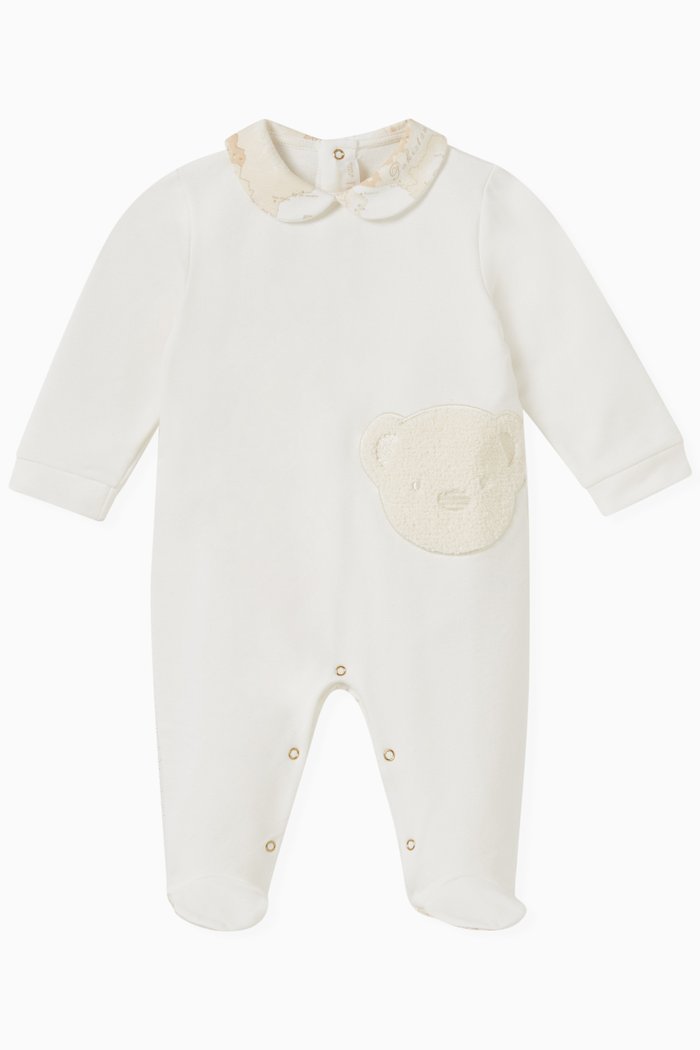 

Teddy-embroidered Sleepsuit in Cotton, Neutral
